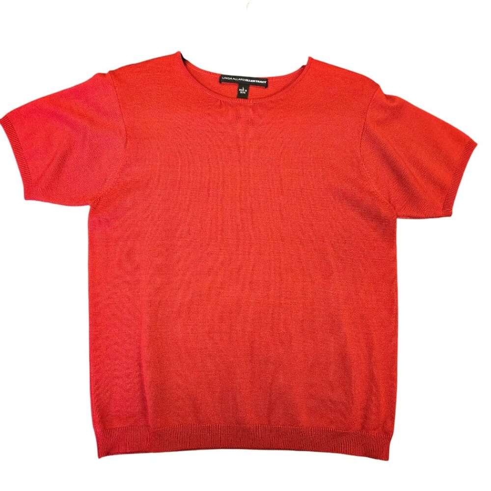 Linda Allard Ellen Tracy Women’s Red Short Sleeve Knit Top Size L Academia Twee